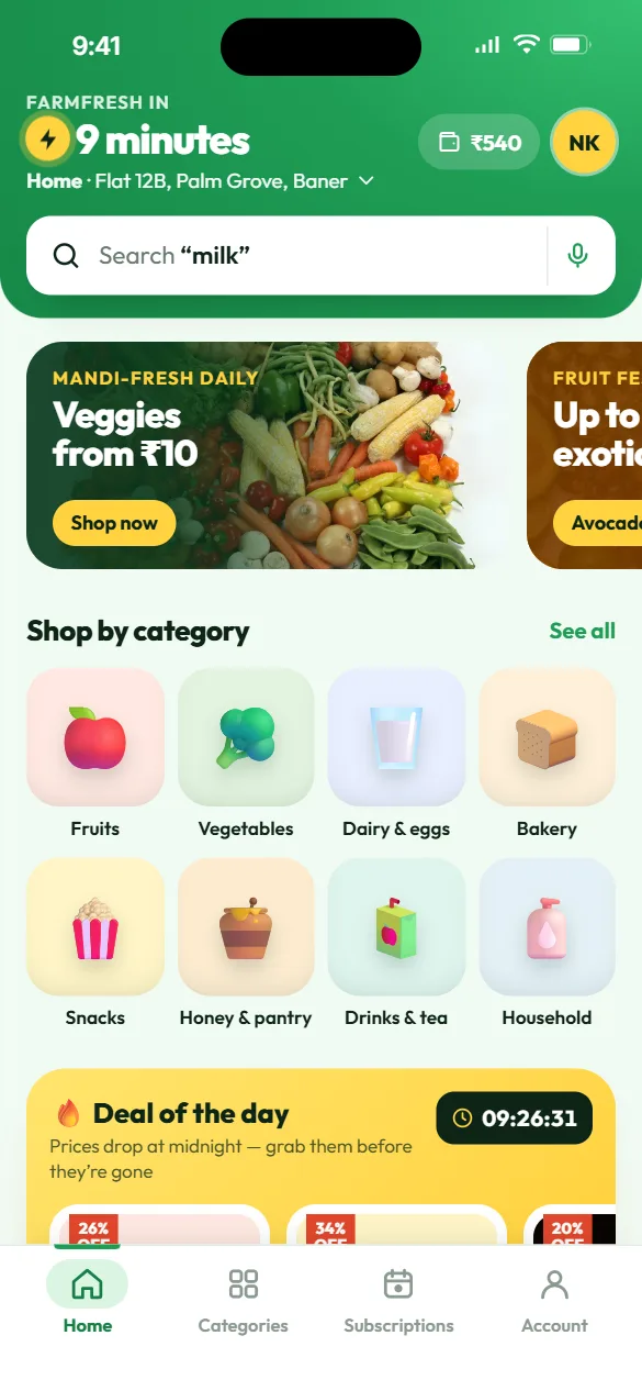FarmFresh app home screen